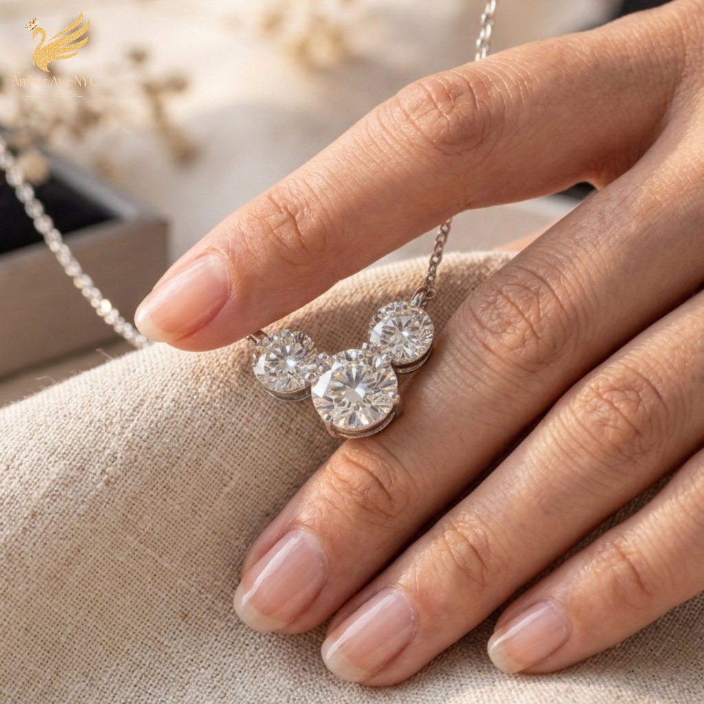Summit Trio Moissanite Necklace - Amber Avenue NYC