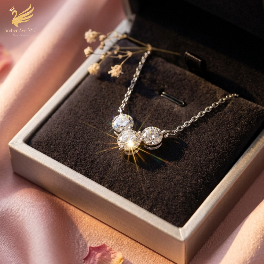 Summit Trio Moissanite Necklace - Amber Avenue NYC
