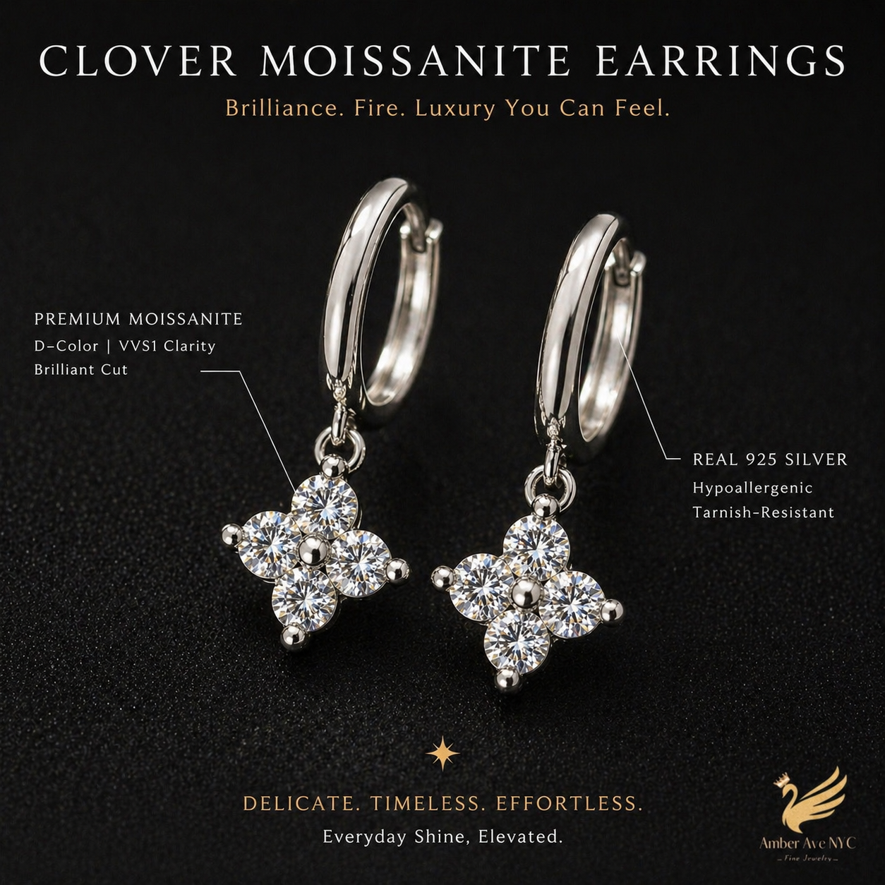 Clover Moissanite Earings - Amber Avenue NYC