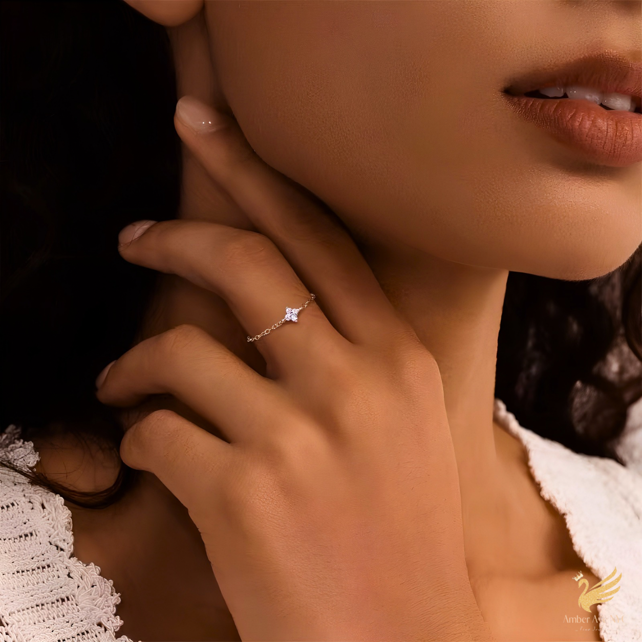 4-Stone Moissanite Chain Ring – Silver - Amber Avenue NYC