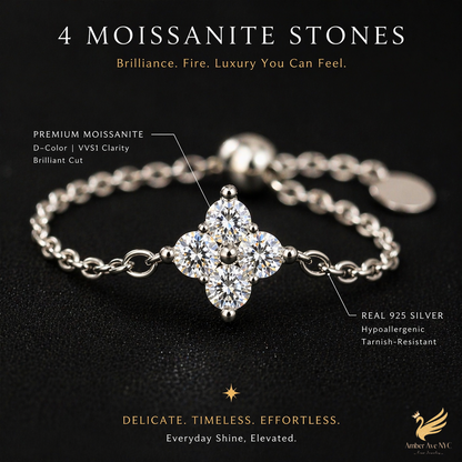 4-Stone Moissanite Chain Ring – Silver - Amber Avenue NYC